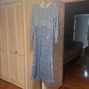 Cider Blue Sequin Long Sleeve Dress